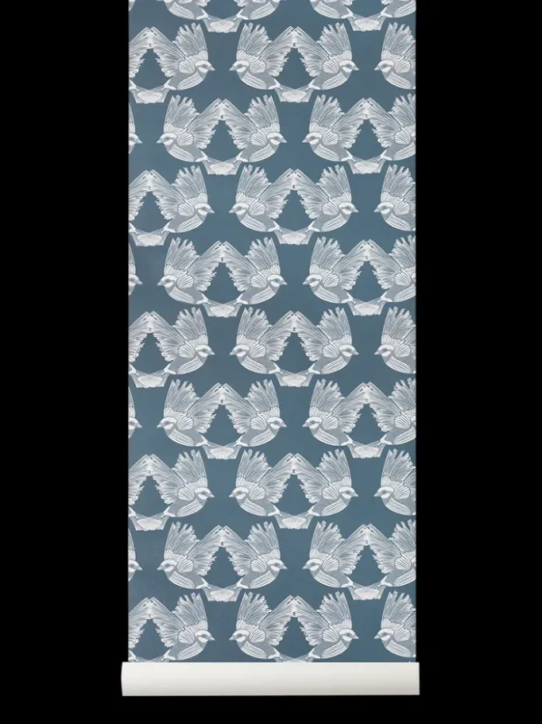 Wallpaper | Wallpaper<ferm LIVING Birds Wallpaper - Dark Green / Off-white Dark Green/Off-white