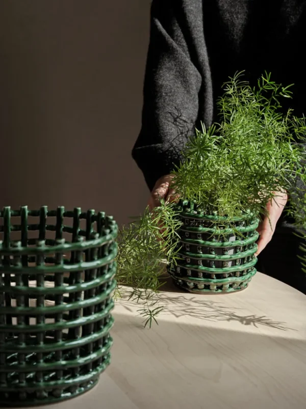 Plant Pots<ferm LIVING Ceramic Basket - Small - Emerald Green