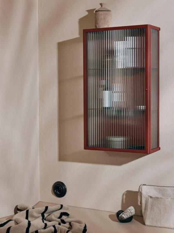 Storage And Shelves<ferm LIVING Haze Wall Cabinet - Reeded Glass - Oxide Red