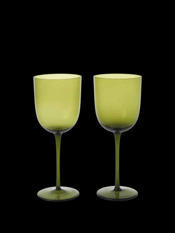 Glasses<ferm LIVING Host White Wine Glasses - Set of 2 - Moss Green