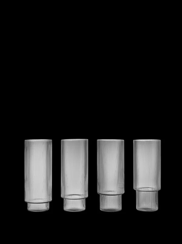 Glasses<ferm LIVING Ripple Long Drink Glasses - Set of 4 - Smoked Grey