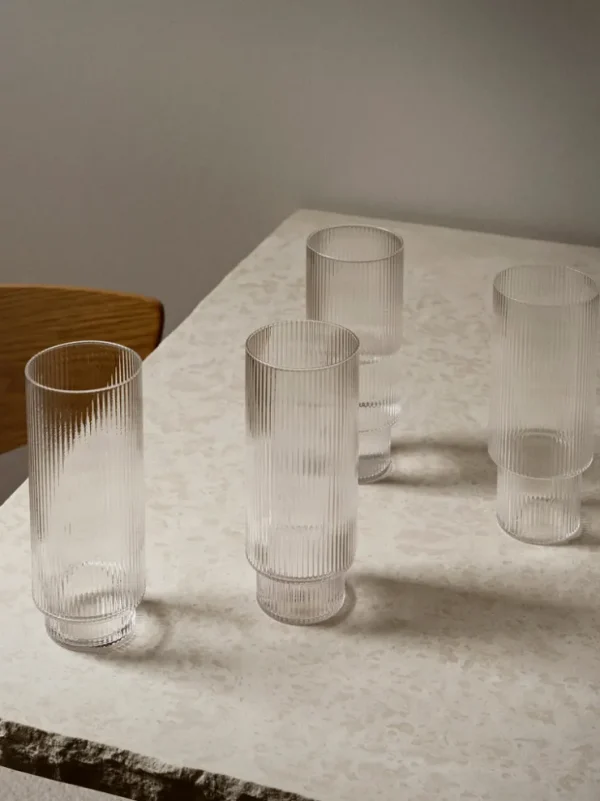 Glasses<ferm LIVING Ripple Long Drink Glasses - Set of 4 - Clear