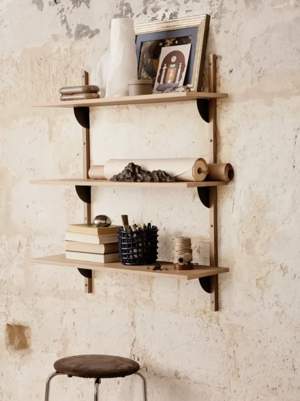 Storage And Shelves<ferm LIVING Sector Shelf - Triple - Wide - /Black Brass Natural Oak