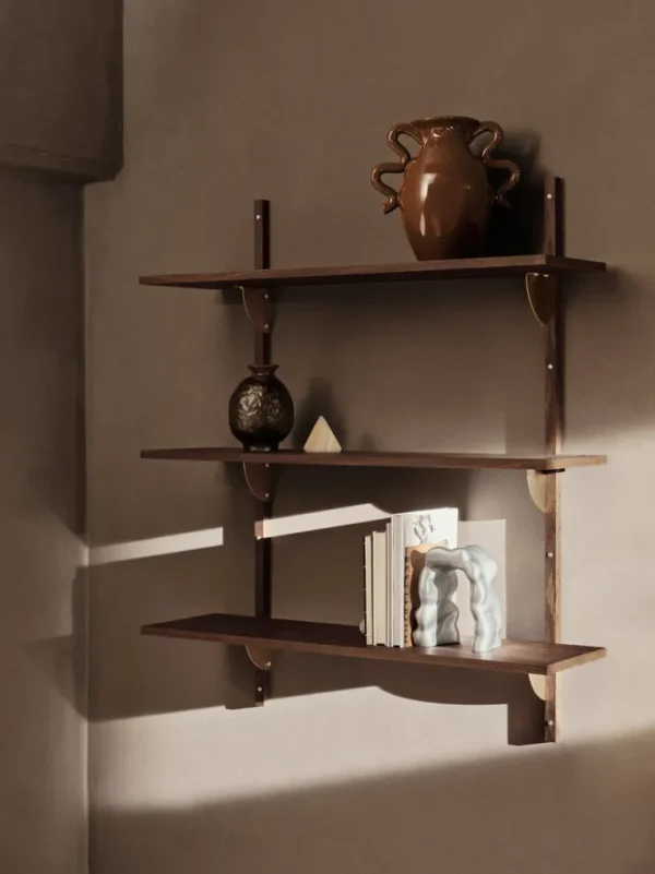 Storage And Shelves<ferm LIVING Sector Shelf - Triple - Wide - /Brass Smoked Oak